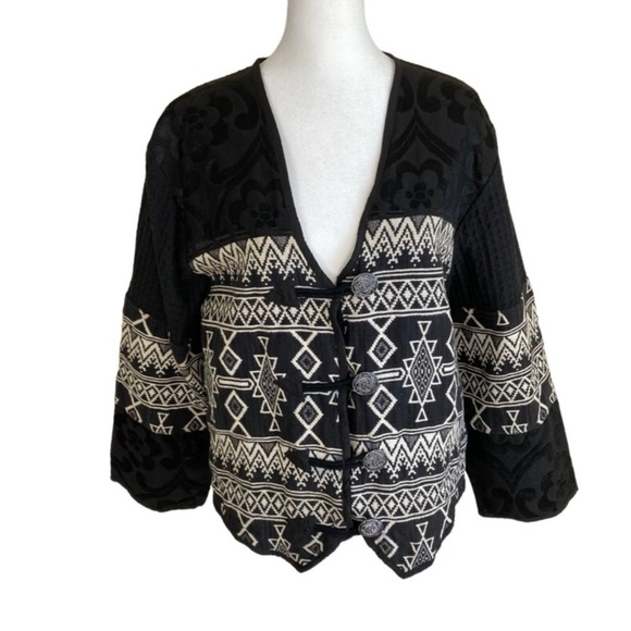 Vintage 90s Tribal Southwestern Tapestry Blazer Jacket Metal Buttons Sz M - Picture 1 of 16